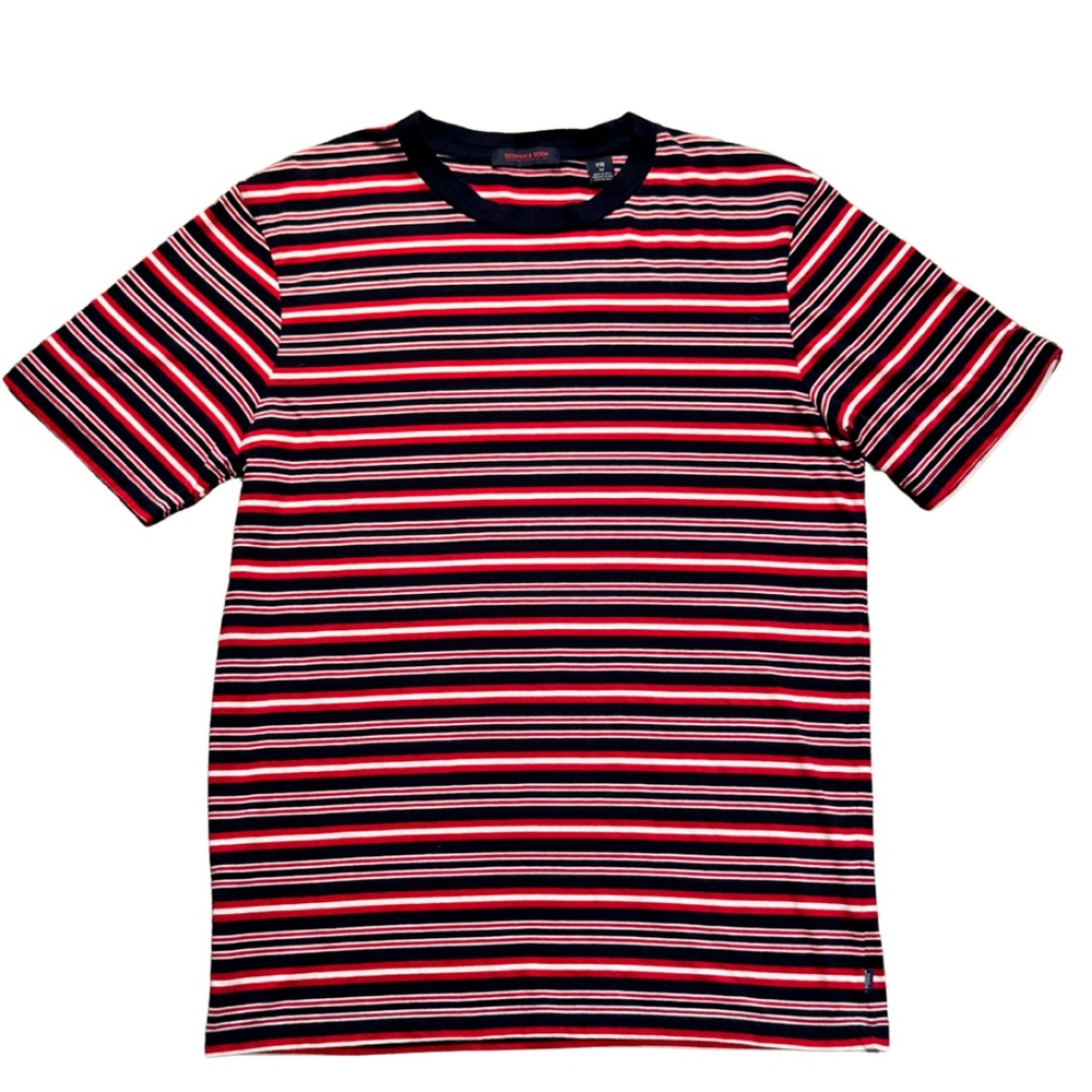 Scotch & Soda Red and Black Striped Short Sleeve Tee